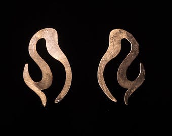 Handmade Brass Flame Earrings: Sterling Silver Threader, Art Nouveau Style