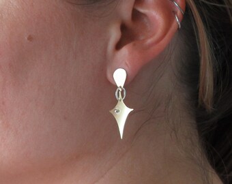 Handmade Starburst Stud Earrings: Sterling Silver & Brass Geometric Jewelry