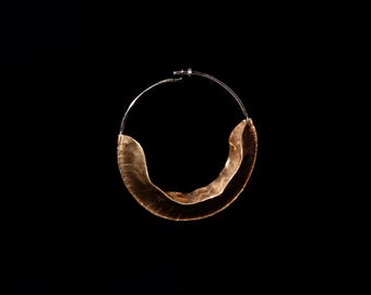Organic Leaf Hoop Earrings - Sterling Silver and Brass Handmade Sculptural Earrings, Lightweight Statement Pair