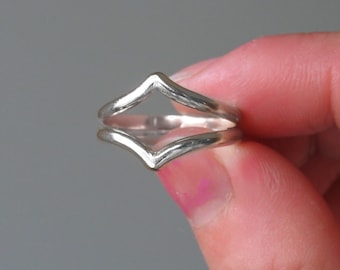 Glimmer Ring - Sterling Silver, Solid, Double Chevron Ring, Boho V-Ring