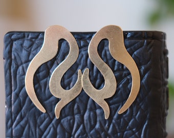 Handmade Brass Flame Earrings: Sterling Silver Threader, Art Nouveau Style