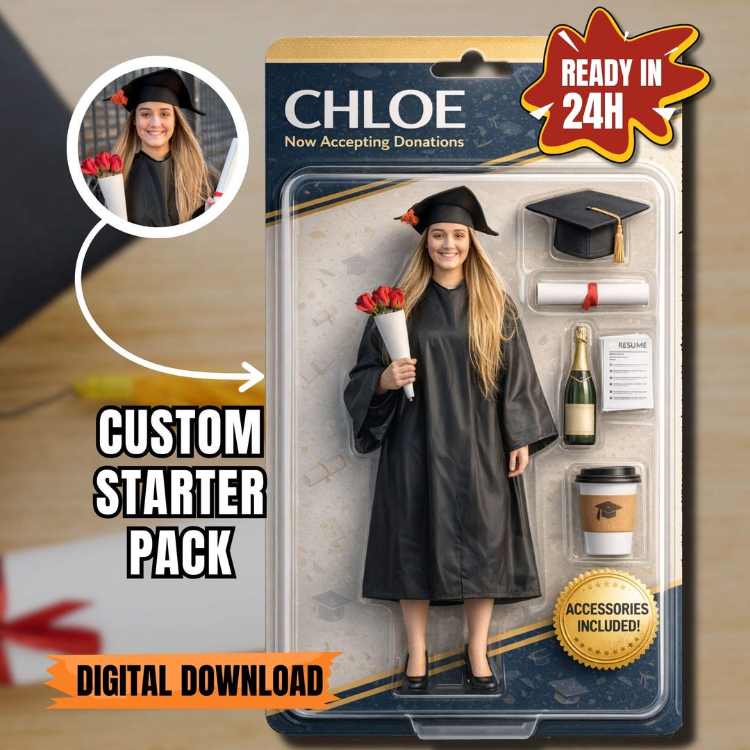 Custom Starter Pack Portrait College Grad, Personalized Action Figure ...