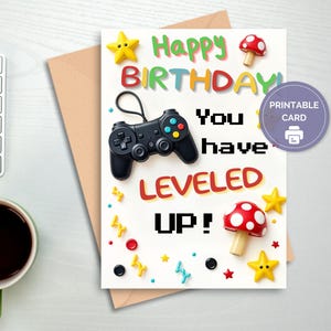 Carte d'anniversaire imprimable Gamer, carte d'anniversaire de jeu vidéo imprimable, pour adolescent, pour fils, jeu vidéo, Gamer, imprimable, téléchargement numérique