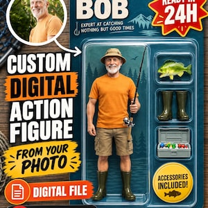 Convierte tu foto en una figura de acción, regalo divertido para pescadores, regalo de broma para él, juguete personalizado a partir de una foto, figura de acción