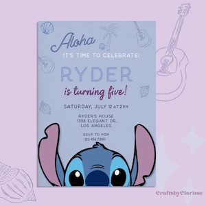 Convite de aniversário inspirado em Lilo e Stitch, convite de aniversário personalizado com Stitch, Ohana significa família, Aloha, festa de aniversário com Stitch, aniversário de 626 anos