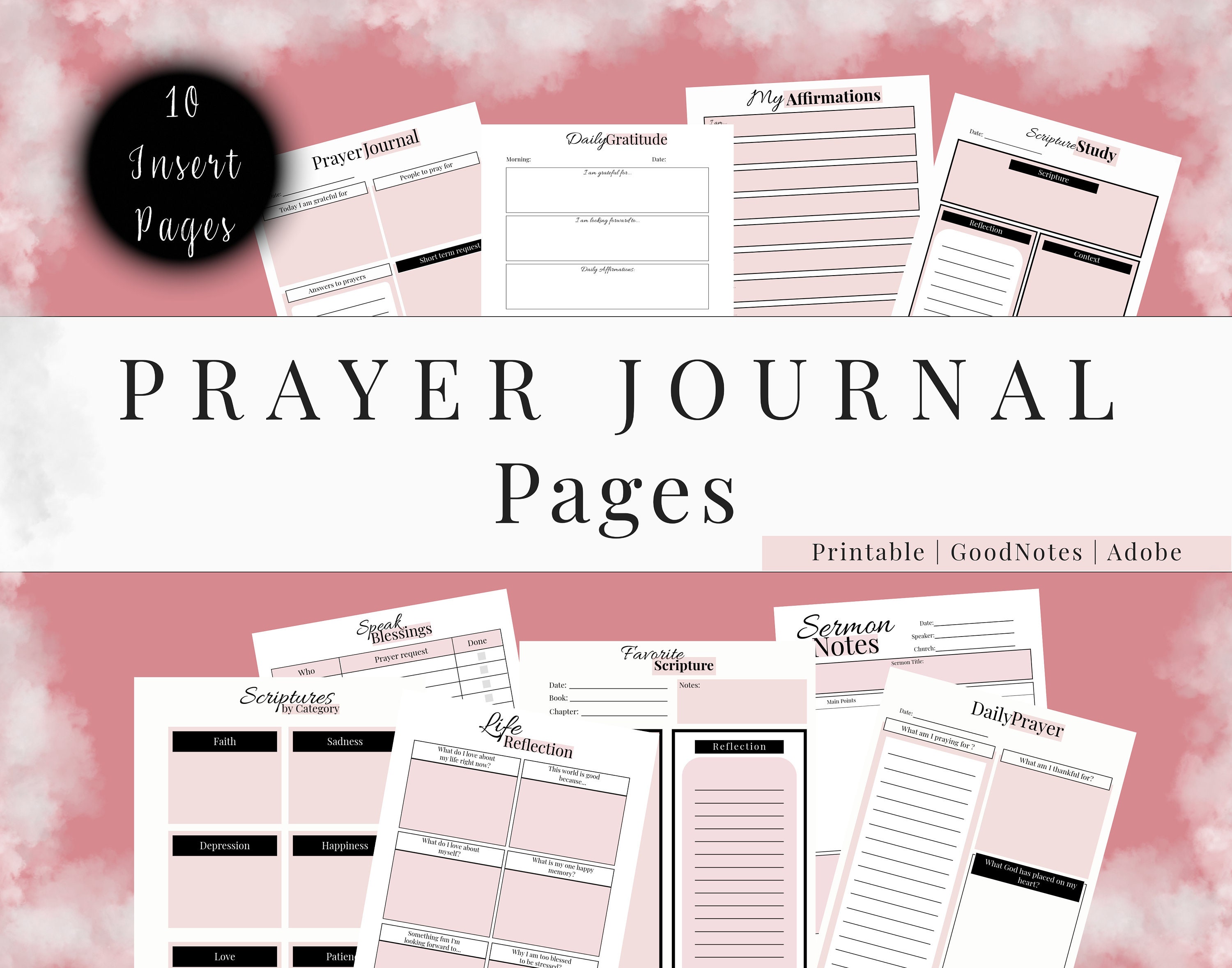 Pink Aesthetic Prayer Journal Inserts, Printable Binder Binder Faith ...