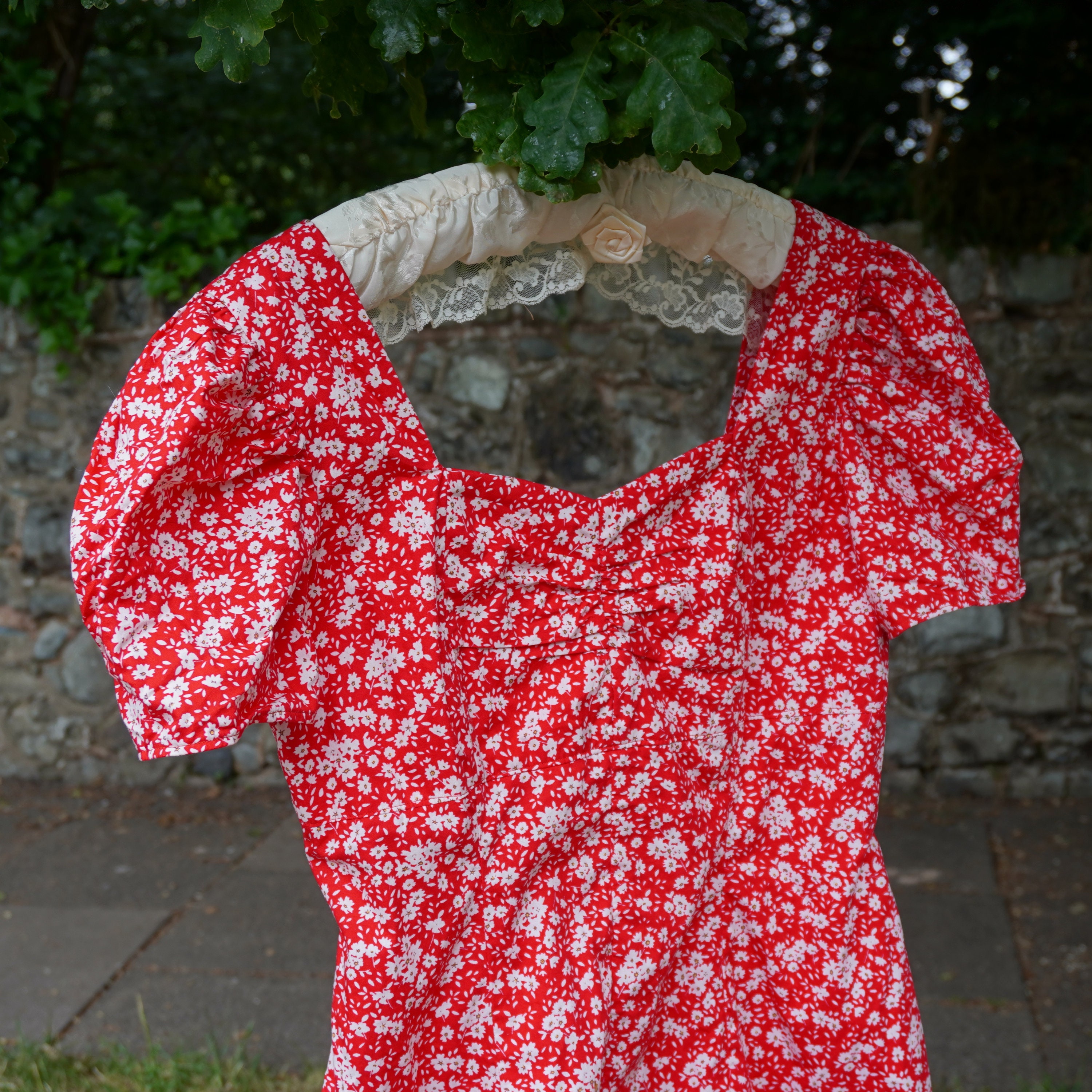 Handmade Red Floral Square Neck Smock Dress - Etsy