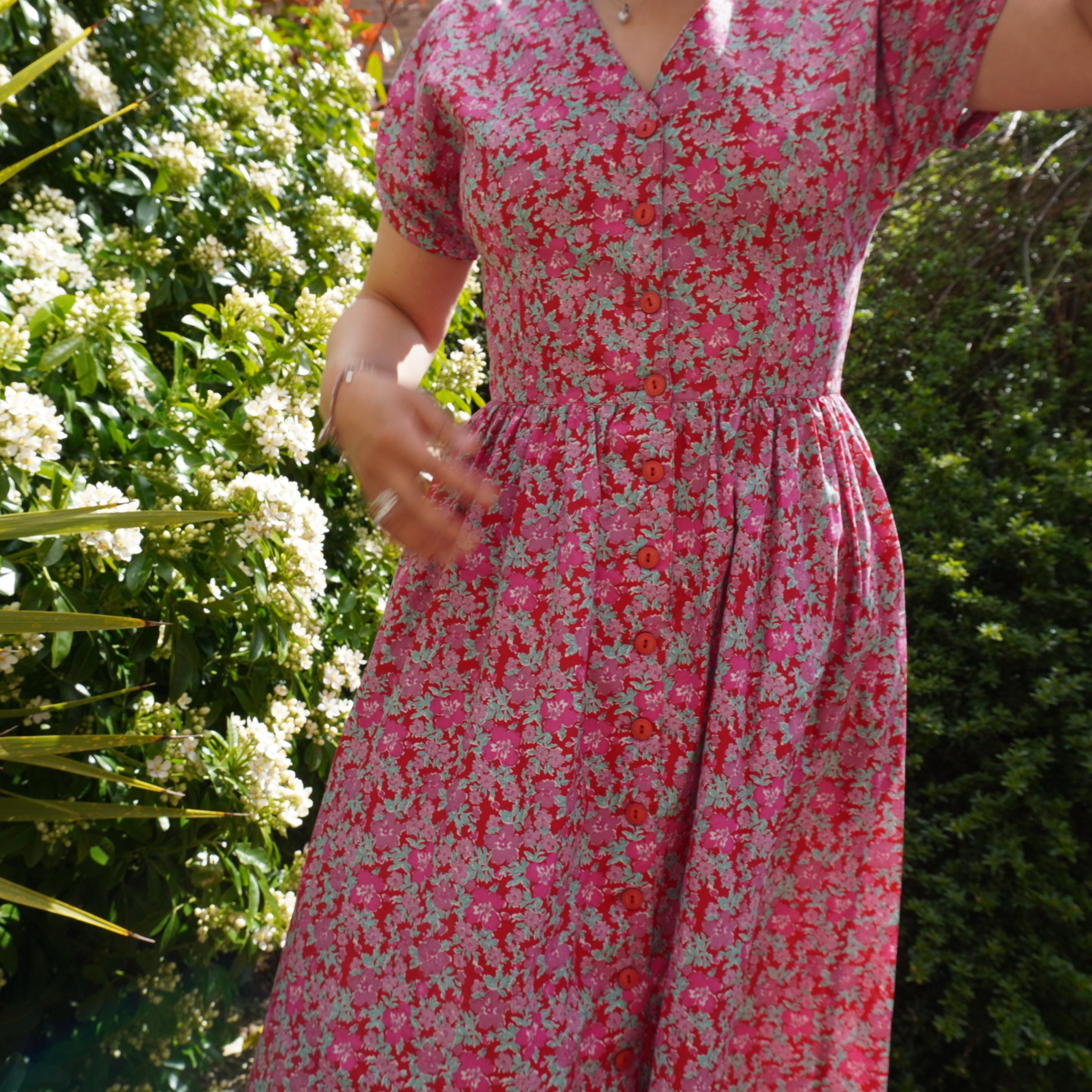 Vintage Laura Ashley Floral Dress Sz 12 - M Puff Sleeve Open