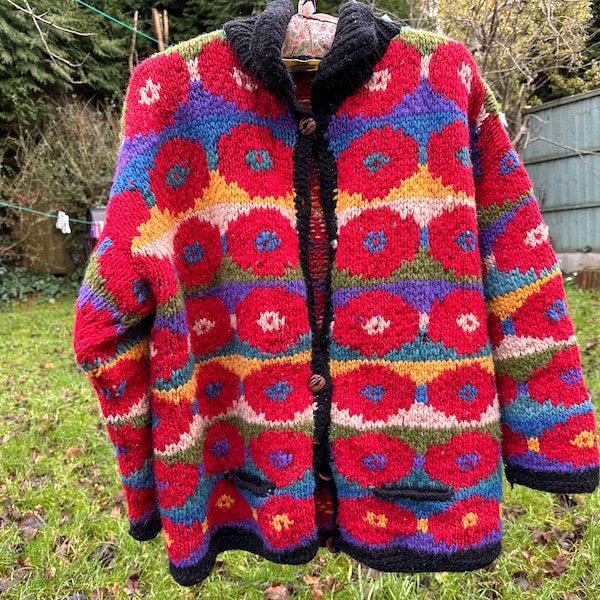 Vintage cottagecore pachamama wool cardigan