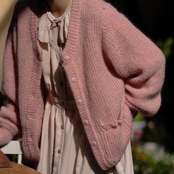 Vintage cute pink mohair wool fluffy jumper - image 2