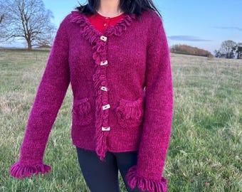 Vintage 1990s AMANO 100% Wool Hand Knitted Cardigan Made in Vintage 1990s AMANO 100% Wool Hand Knitted Cardigan Made in