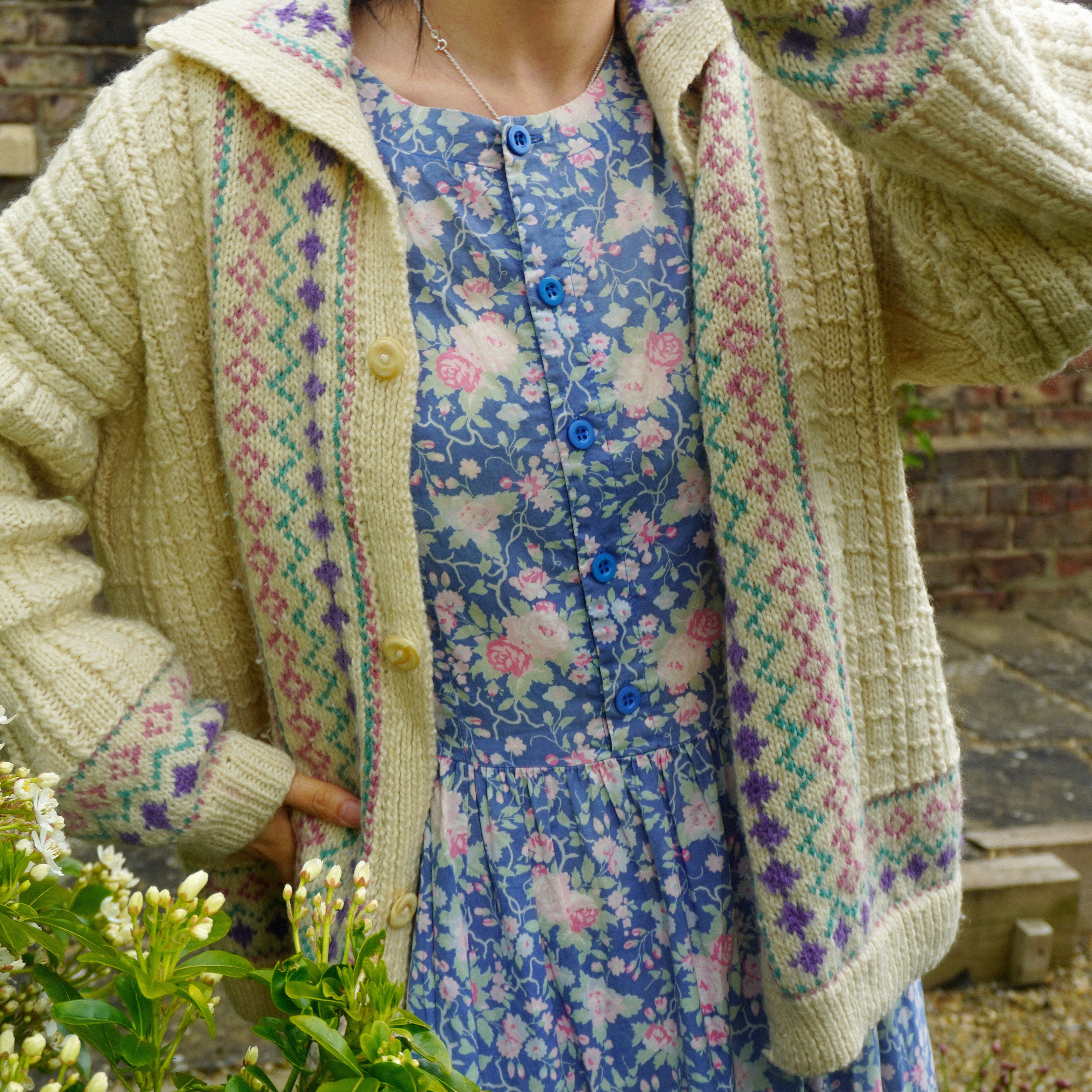VTG 80s LAURA ASHLEY FLORAL BUTTON UP CROPPED KNITTED CARDIGAN UK 10 12