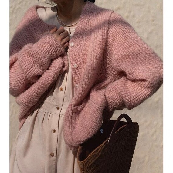 Vintage cute pink mohair wool fluffy jumper - image 3