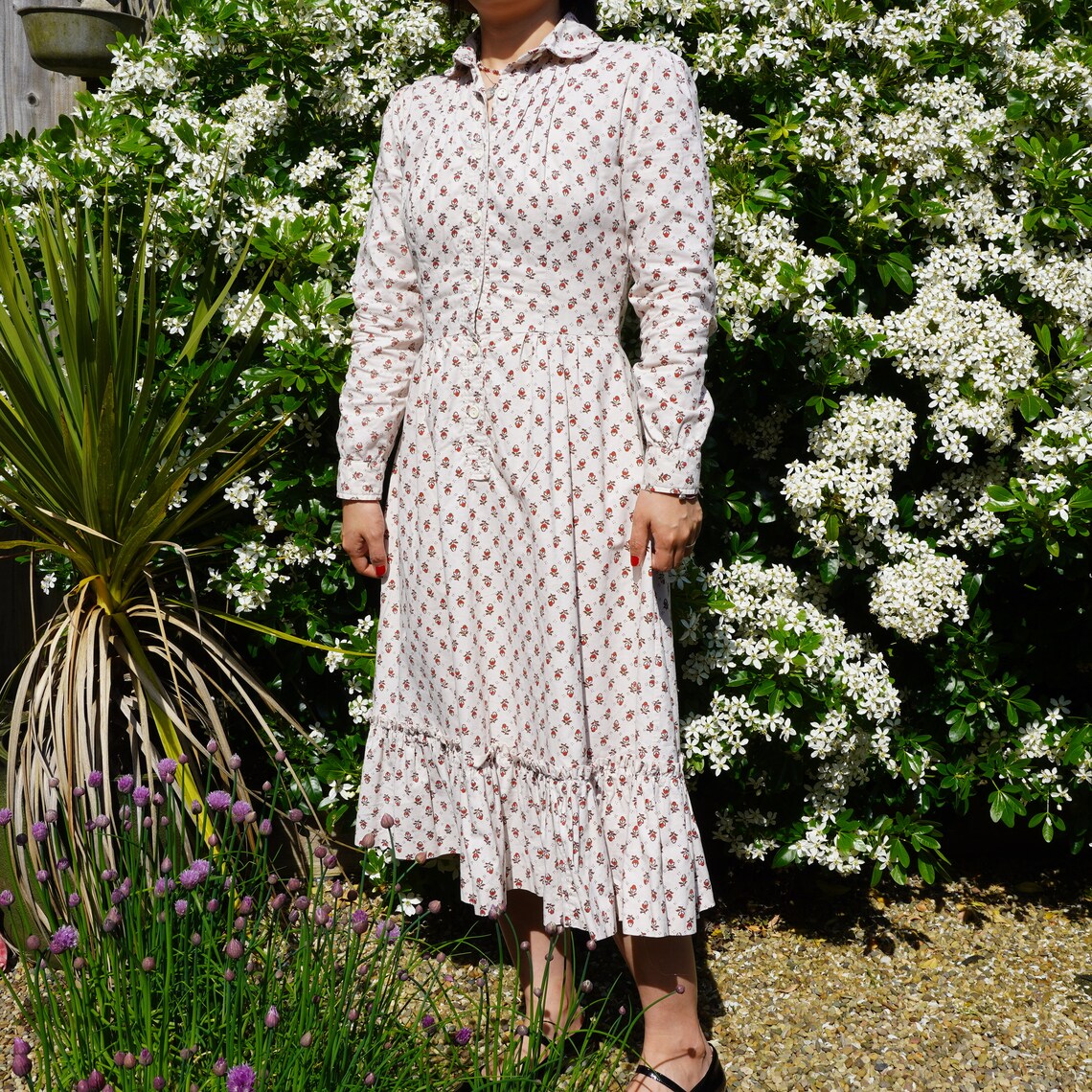 RARE LATE 1970S SHOCKING BARBIE PINK LAURA ASHLEY REGENCY DRESS