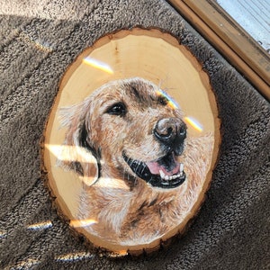 Custom Pet Portrait Painting Wooden Round Gift Present Dog Cat Hand-Painted Canvas