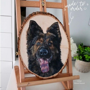 Custom Pet Portrait Hand-Painted Canvas Painting Wooden Round Gift Present Dog Cat Illustration Commission Art Handmade Pet Loss Memorial