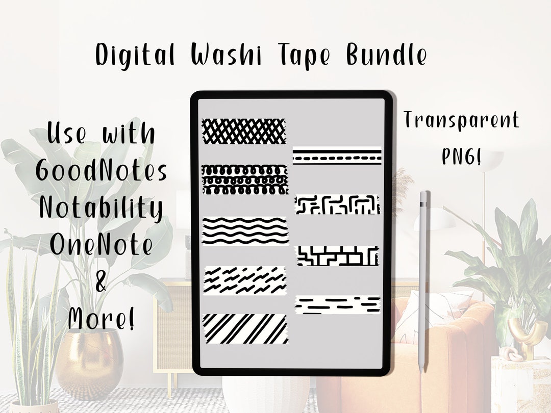 Digital Washi Tape Black White Goodnotes Notability Onenote Etsy