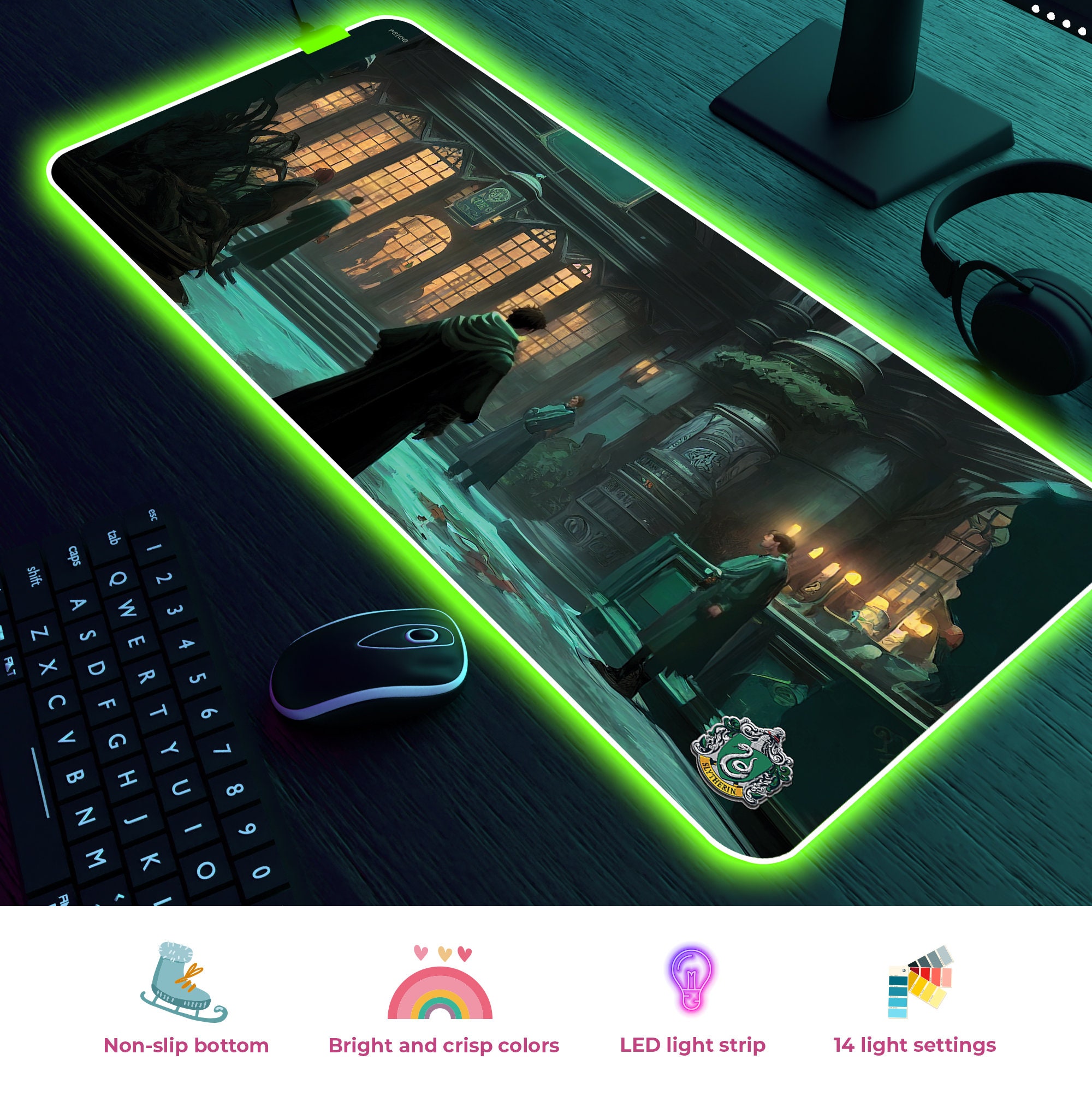 Slytherin - Hogwarts Legacy - RGB Gaming Desk Mat | Mouse Pad