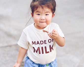 Made of Milk Neutral Style Baby Toddler Girl Boy Shirt for Announcement Baby Shower Gift for Kids Handmade Custom Comfortable Tshirt
