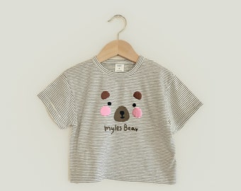 Minimalism Bear Shirt for Toddler Boy Girl T-shirt for Cute Puff Animal Kids Retro Tee for Personalize Gift Idea