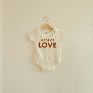 Made of Love Neutral Style Baby Toddler Girl Boy Bodysuit for Announcement Baby Shower Gift for Hospital Outfit Newborn Comfortable Onesie Beige & Brown