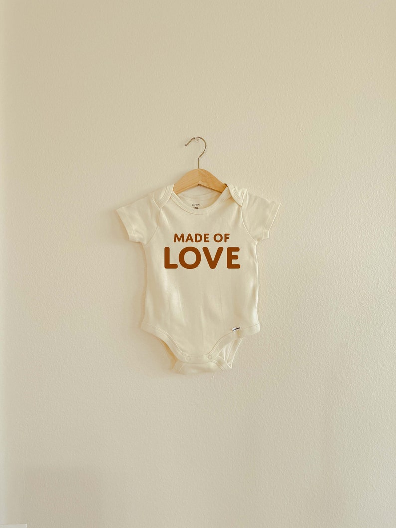 Made of Love Neutral Style Baby Toddler Girl Boy Bodysuit for Announcement Baby Shower Gift for Hospital Outfit Newborn Comfortable Onesie Beige & Brown