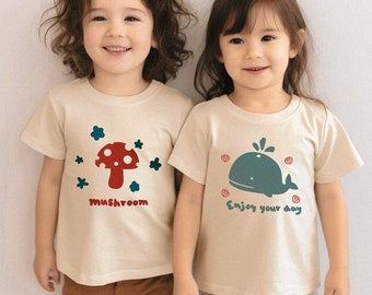 Spring Mushroom Shirt Cute Mushroom Design T-Shirt Gift For Toddler Baby Boy Girl Handmade Tee Hand Drawn Mushroom Design Bodysuit