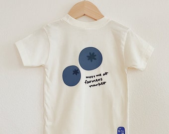 Blueberry Puff Tshirt for Toddler Baby Boy Girl Farmers Market Fruit Pocket TShirt for Gender Neutral Kids
