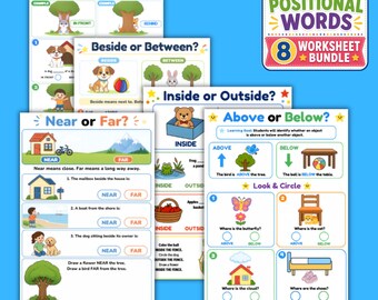 Kindergarten Positional Words Worksheets | Spatial Concepts Activities | Above Below Beside Between | Homeschool Printable | Fundamental
