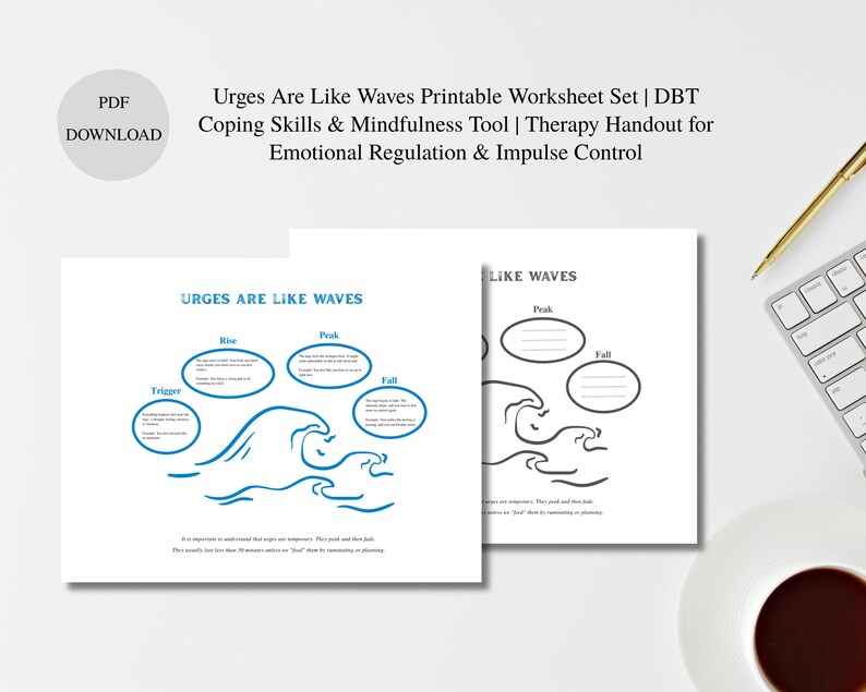 Urges Are Like Waves DBT Worksheet | Mindfulness Emotional Regulation ...