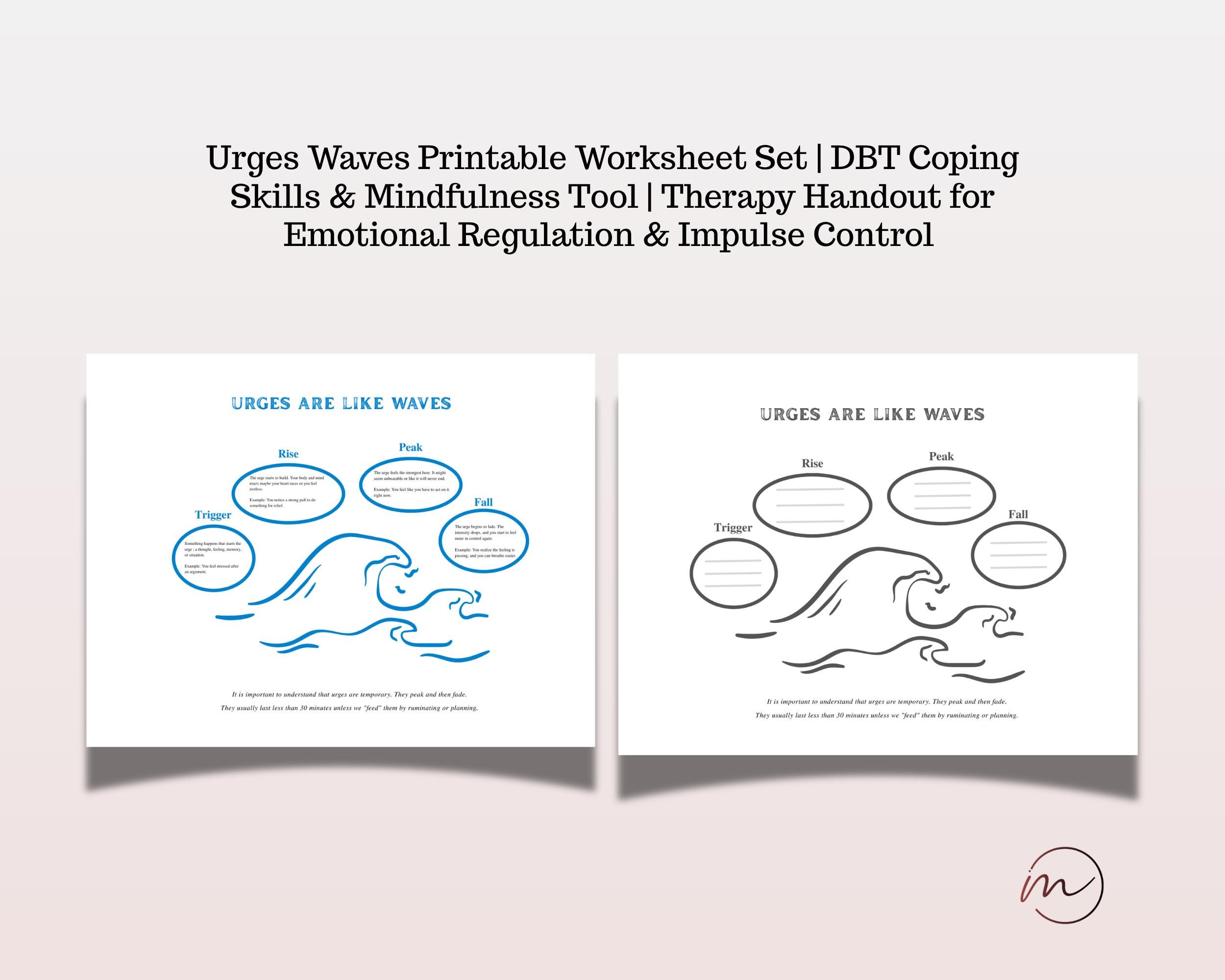 Urges Are Like Waves DBT Worksheet | Mindfulness Emotional Regulation ...
