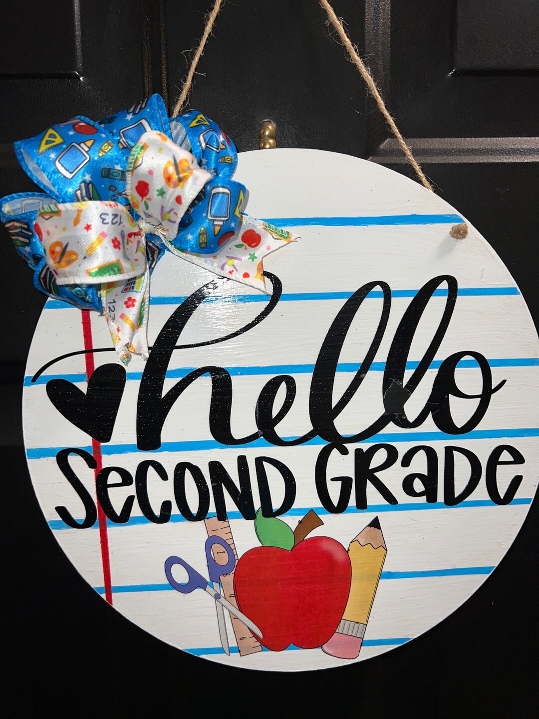 Hello Second Grade, Teacher Wood Round Door Sign, Back to School ...