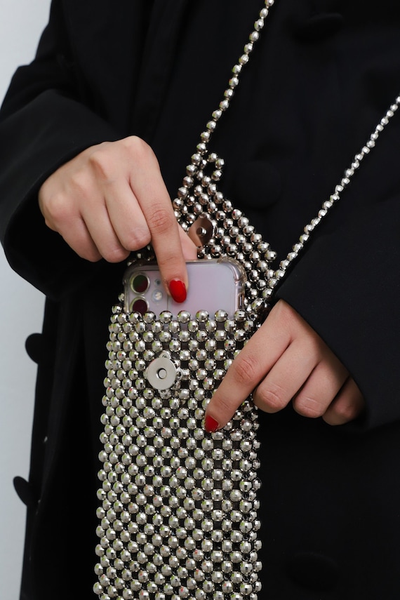 Phone Bag Crossbody Beads iPhone Pouch iPhone Beads Pouch Smartphone Pouch Gray Shoulder Beads Bag Mobile Phone Case Wallet Etsy Canada