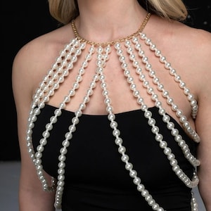 Luxury Pearl Beaded | Vest Pearl Top | Bride Pearl Top | Pearl Body Chain | Showgirl Dress Decoration | Night Dress | Minimalist Gİft