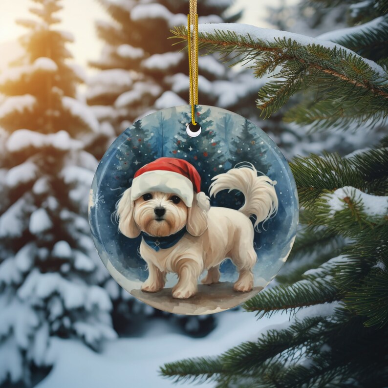 Maltese Christmas Ornament With Santa Hat Etsy