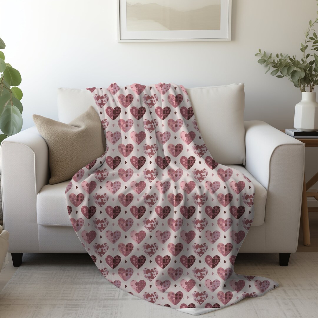 Pink Heart Fleece Sherpa Blanket, Nursery Gift or Valentine Blanket