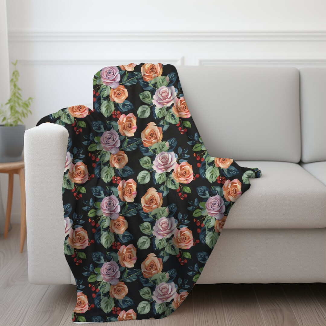 Dark Cottagecore Blanket & Room Decor Orange Floral Rose - Etsy