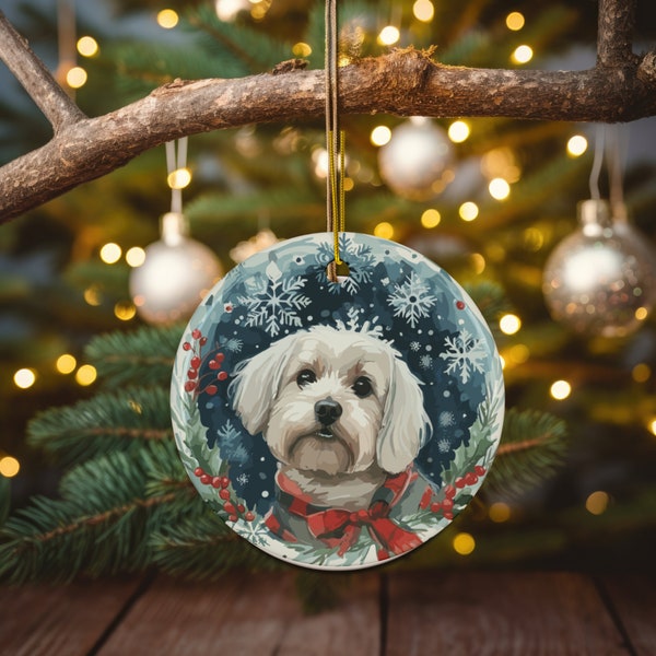 Personalized White Maltese Christmas Ornament, Dog Lover Holiday Gifts, Pet Remembrance Gift & Holiday Decor