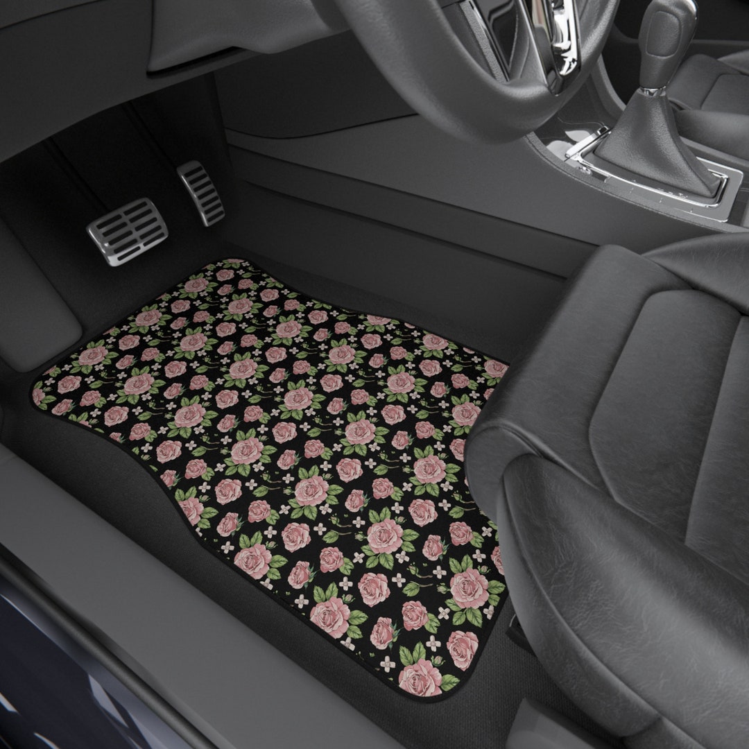 Coquette Car Floor Mats, Pink Rose Floral Car Mat, Aesthetic Car Decor