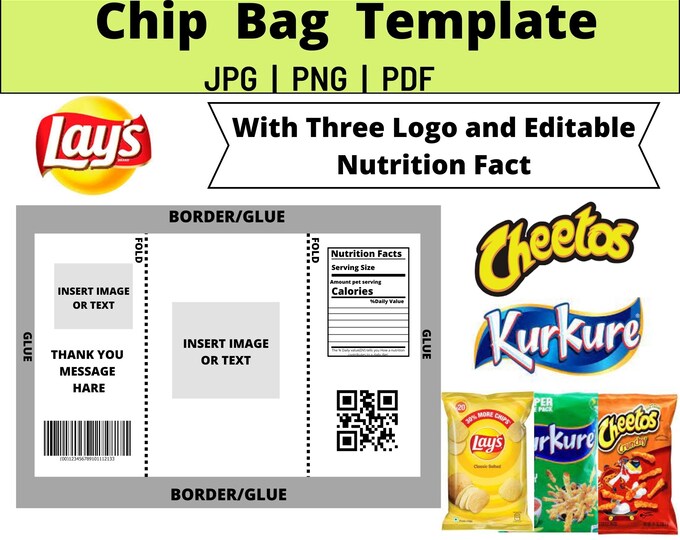 EDITABLE Chip Bag Template Chip Bag Template Canva Chip - Etsy