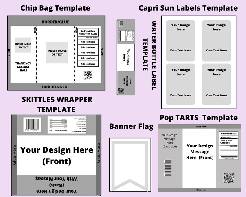 38 Party Favor Templates Template Bundle Chip Bag Template - Etsy