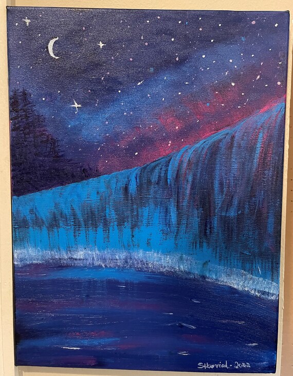 Waterfall at Night Etsy