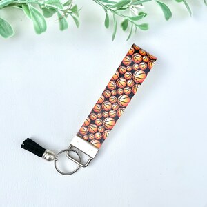 Basketball keychain - basketball wristlet - fan - key holder - orange - black