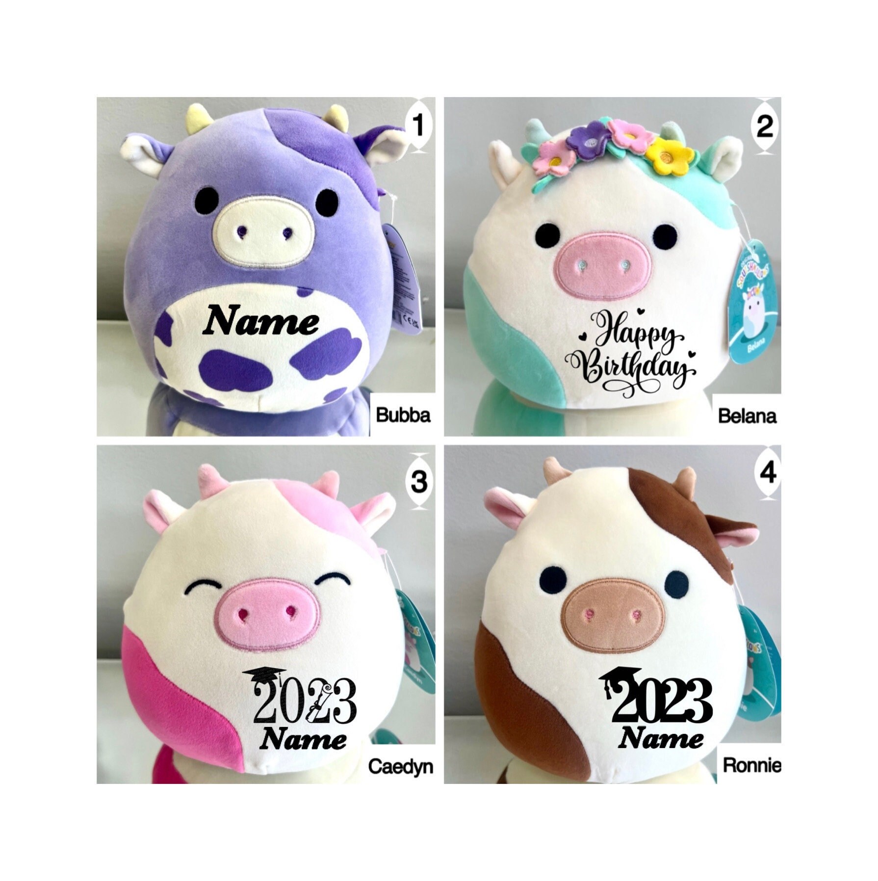 Personalized Cow Squishmallow 8 Bubba the Cow Caedyn the - Etsy UK