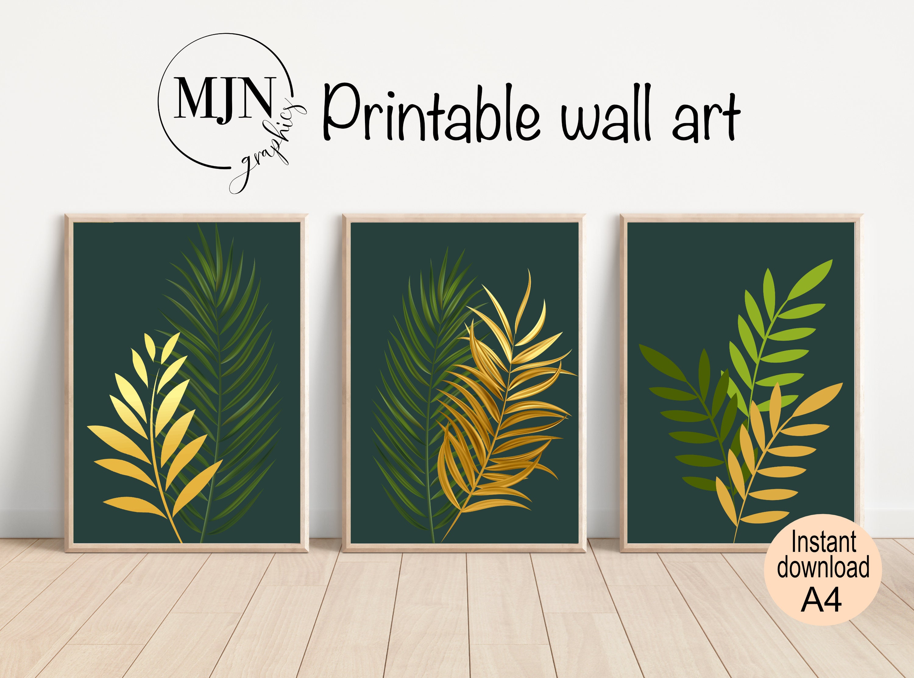 Printable Tropical Wall Art Set Botanical Abstract Leaf Etsy