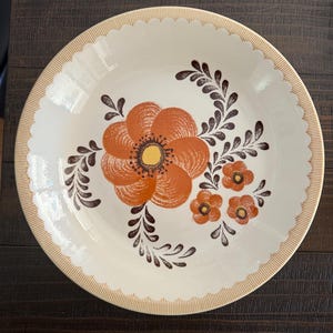Vintage 70&#39;s Floral Bowl 12&quot; Orange Brown
