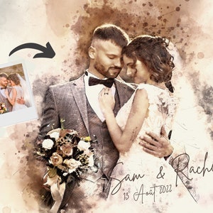Retrato de boda personalizado, retrato de pareja, retrato de acuarela de foto de regalo de boda pintura de regalo de compromiso fotográfico regalo de aniversario