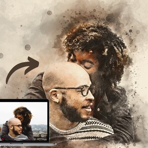 Retrato de pareja de acuarela personalizado de foto de regalo de boda pintura de regalo de compromiso fotográfico regalo de aniversario