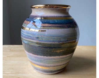 Vintage ED WEINTRAUB Lakewood Pottery 6.75" Vase With Multi-Color Bands - VGUC