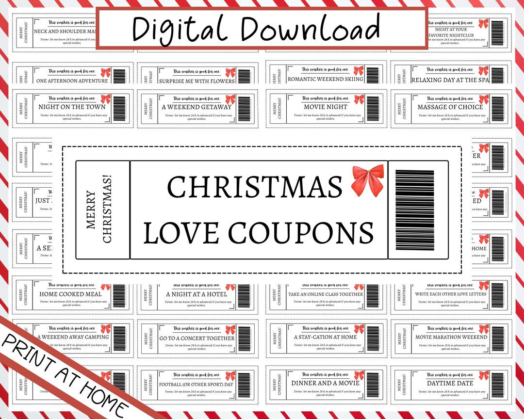 Christmas Love Coupons, Printable Love Coupon Books, Last Minute ...